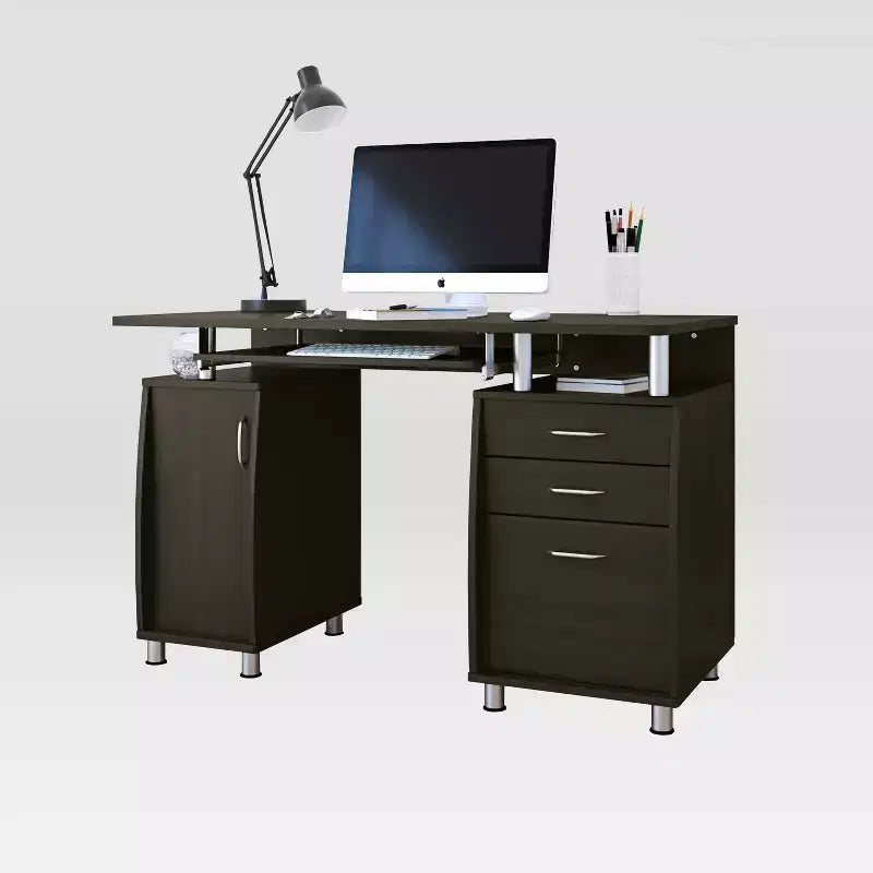 Scrivania Completa per Computer con Archiviazione Espresso: Mobili da Ufficio in MDF, Cassetto per Tastiera