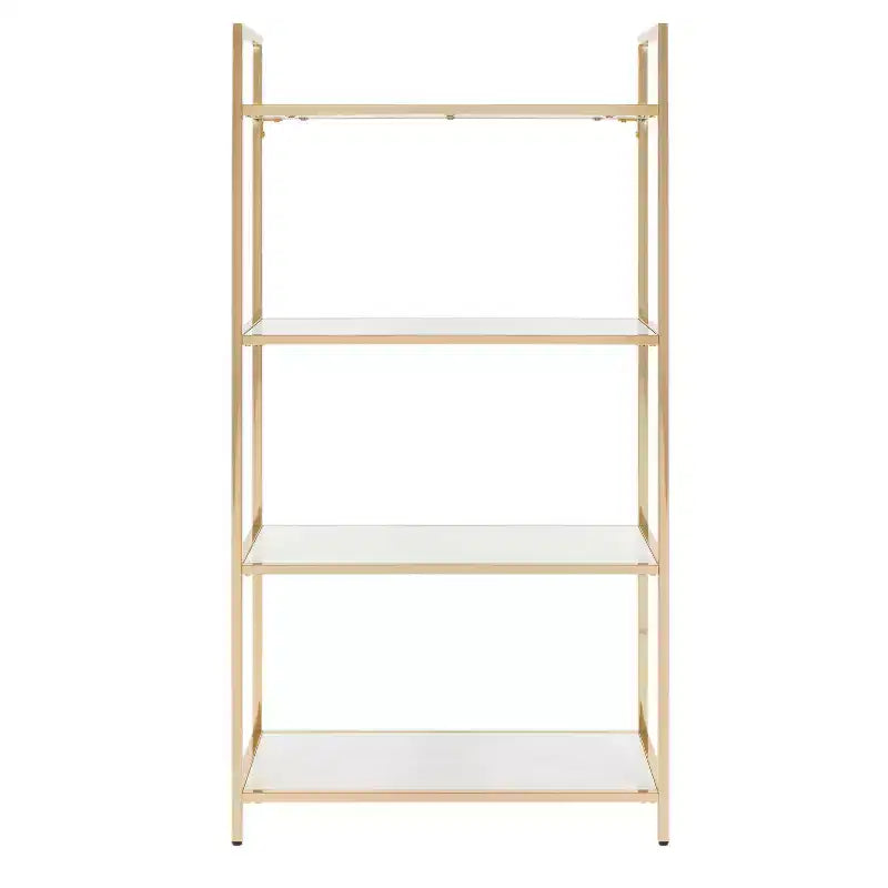 Libreria 152 cm Bianco/Oro: Elegante, Struttura in Metallo a 4 Ripiani, Superficie Laminata, Arredamento Moderno per Ufficio