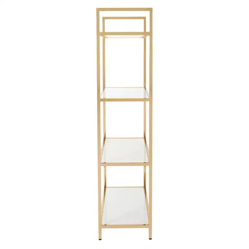 Libreria 152 cm Bianco/Oro: Elegante, Struttura in Metallo a 4 Ripiani, Superficie Laminata, Arredamento Moderno per Ufficio