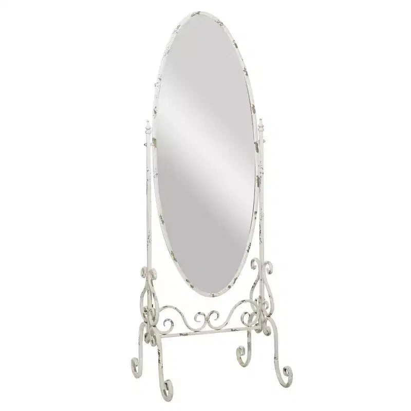 Vintage Metal Console Mirror White - Olivia & May: Freestanding Oval Cheval Mirror, Textured Iron Frame, Indoor Use