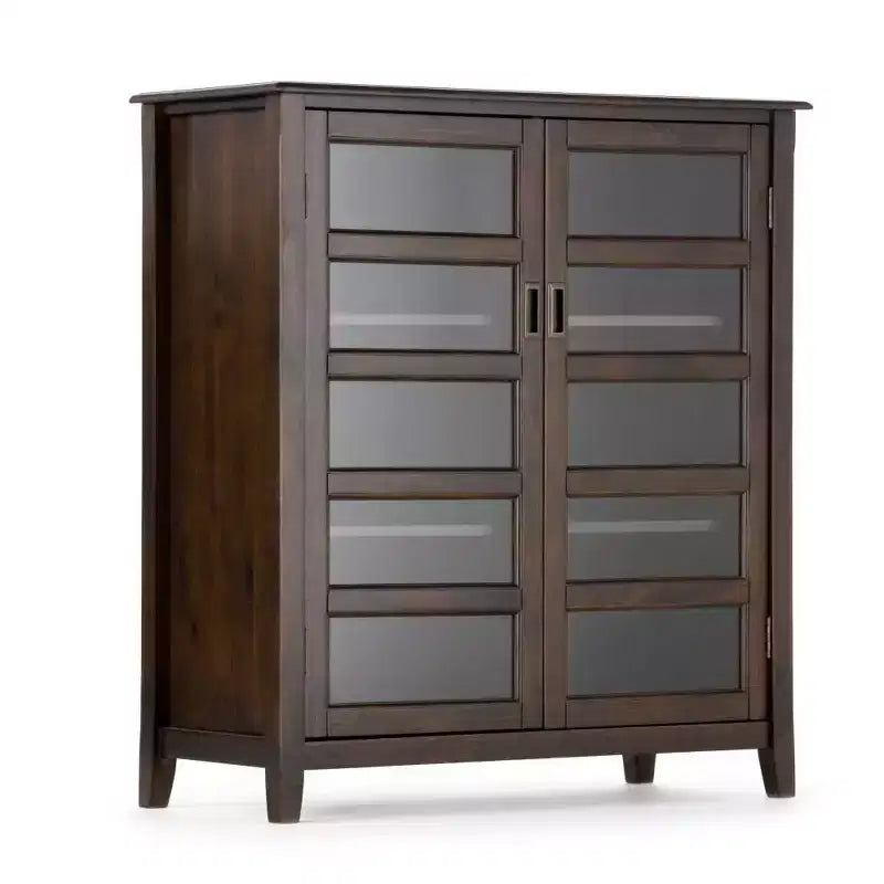 40" Portland Medium Storage Cabinet Mahogany Brown - WyndenHall: Tempered Glass Doors, Pine Frame, 4 Adjustable Shelves