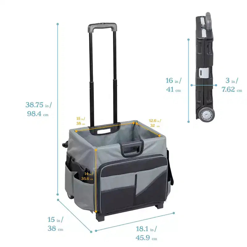 Carrello Utility Universale con Borsa Organizer in Tela, Contenitore Mobile, Nero/Grigio