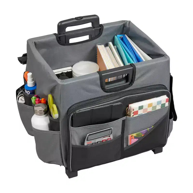 Carrello Utility Universale con Borsa Organizer in Tela, Contenitore Mobile, Nero/Grigio