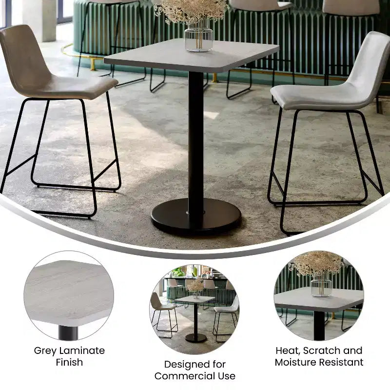 Piano del tavolo rettangolare in laminato da 24'' x 30'' con base da 18'' ad altezza tavolo rotonda
