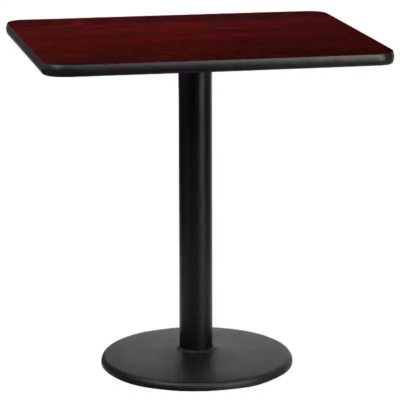 Piano del tavolo rettangolare in laminato da 24'' x 30'' con base da 18'' ad altezza tavolo rotonda