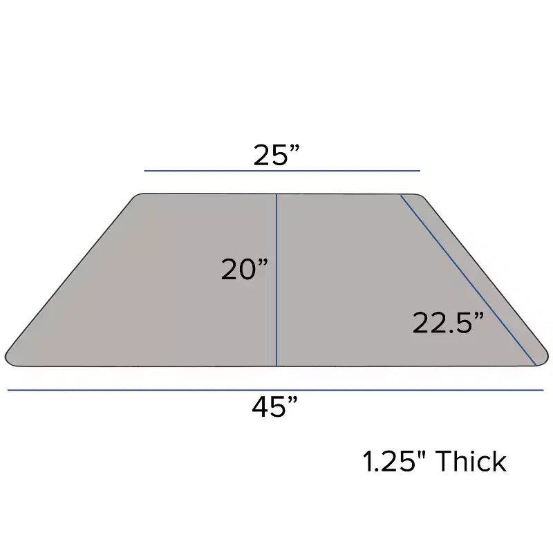 Tavolo per attività con piano trapezoidale in laminato HP, 22,5" L x 45" P - Gambe corte regolabili in altezza
