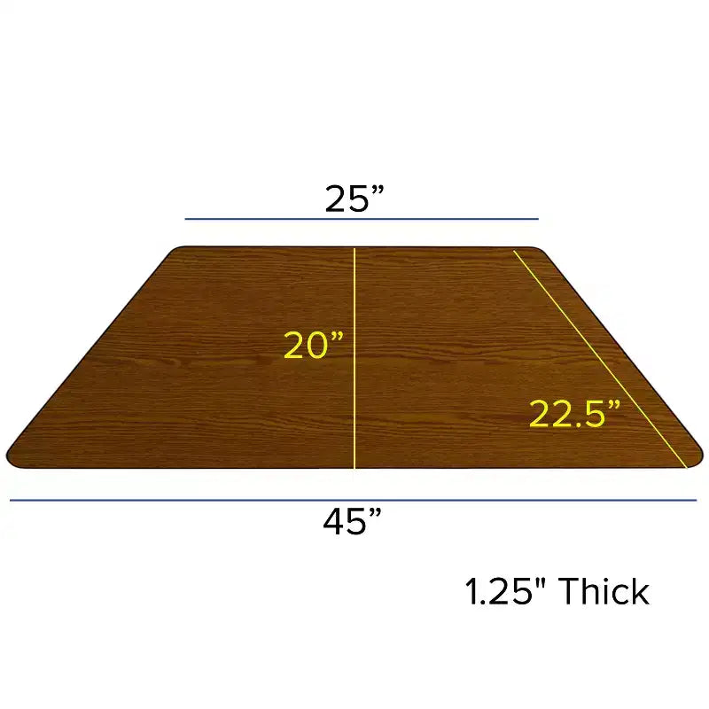 Tavolo per attività con piano trapezoidale in laminato HP, 22,5" L x 45" P - Gambe corte regolabili in altezza