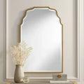Specchio da Parete Decorativo Rettangolare per Vanity Moderno Smussato Ondulato Ad Arco in Cornice Dorata Anticata Lussuosa 26" di Larghezza per Bagno
