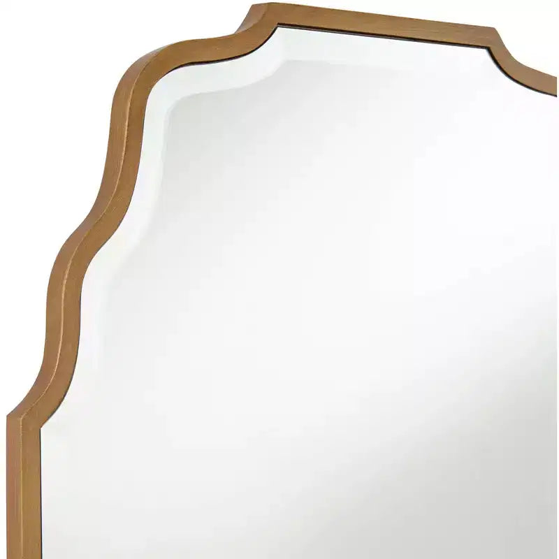 Specchio da Parete Decorativo Rettangolare per Vanity Moderno Smussato Ondulato Ad Arco in Cornice Dorata Anticata Lussuosa 26" di Larghezza per Bagno