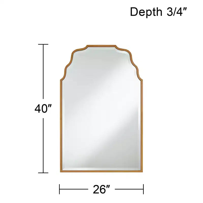 Specchio da Parete Decorativo Rettangolare per Vanity Moderno Smussato Ondulato Ad Arco in Cornice Dorata Anticata Lussuosa 26" di Larghezza per Bagno