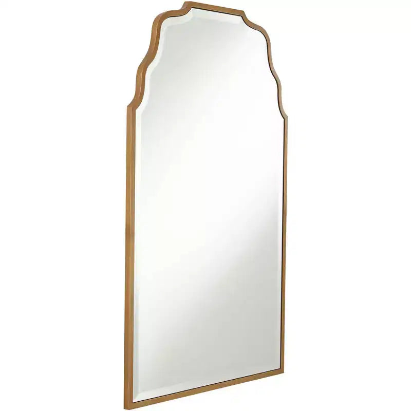Specchio da Parete Decorativo Rettangolare per Vanity Moderno Smussato Ondulato Ad Arco in Cornice Dorata Anticata Lussuosa 26" di Larghezza per Bagno