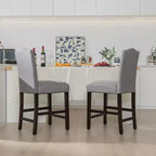 Set di 2 sgabelli da bar in tessuto con borchie, altezza bancone, sedie da pranzo laterali grigio/beige