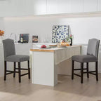 Set di 2 sgabelli da bar in tessuto con borchie, altezza bancone, sedie da pranzo laterali grigio/beige
