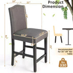 Set di 2 sgabelli da bar in tessuto con borchie, altezza bancone, sedie da pranzo laterali grigio/beige