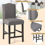Set di 2 sgabelli da bar in tessuto con borchie, altezza bancone, sedie da pranzo laterali grigio/beige