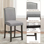 Set di 2 sgabelli da bar in tessuto con borchie, altezza bancone, sedie da pranzo laterali grigio/beige