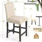 Set di 2 sgabelli da bar in tessuto con borchie, altezza bancone, sedie da pranzo laterali grigio/beige