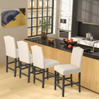 Set di 2 sgabelli da bar in tessuto con borchie, altezza bancone, sedie da pranzo laterali grigio/beige