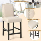 Set di 2 sgabelli da bar in tessuto con borchie, altezza bancone, sedie da pranzo laterali grigio/beige
