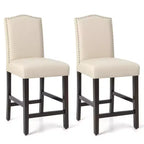 Costway Set of 2 Fabric Barstools Nail Head Trim Counter Height Dining Side Chairs Grey/Beige