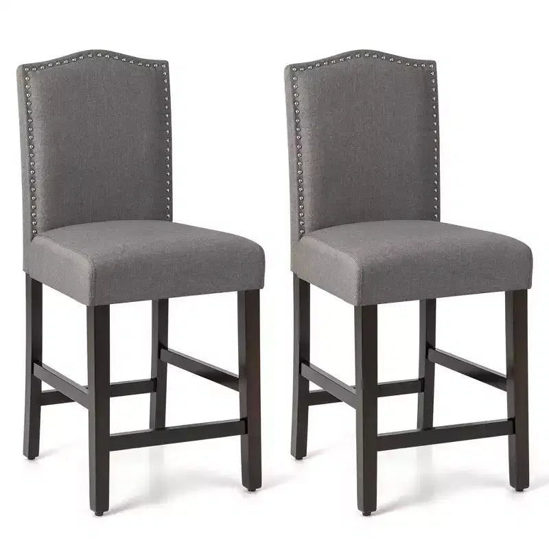 Set di 2 sgabelli da bar in tessuto con borchie, altezza bancone, sedie da pranzo laterali grigio/beige