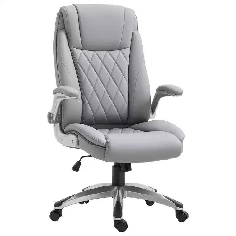 Vinsetto High Back 360 Swivel Ergonomic Home Office Chair with Flip Up Arms, Faux Leather Computer Desk Rocking Chair, Grey