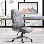 Sedia da ufficio ergonomica girevole a 360° con schienale alto e braccioli ribaltabili, sedia a dondolo da scrivania in similpelle, grigia