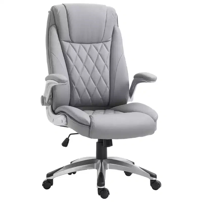 Sedia da ufficio ergonomica girevole a 360° con schienale alto e braccioli ribaltabili, sedia a dondolo da scrivania in similpelle, grigia