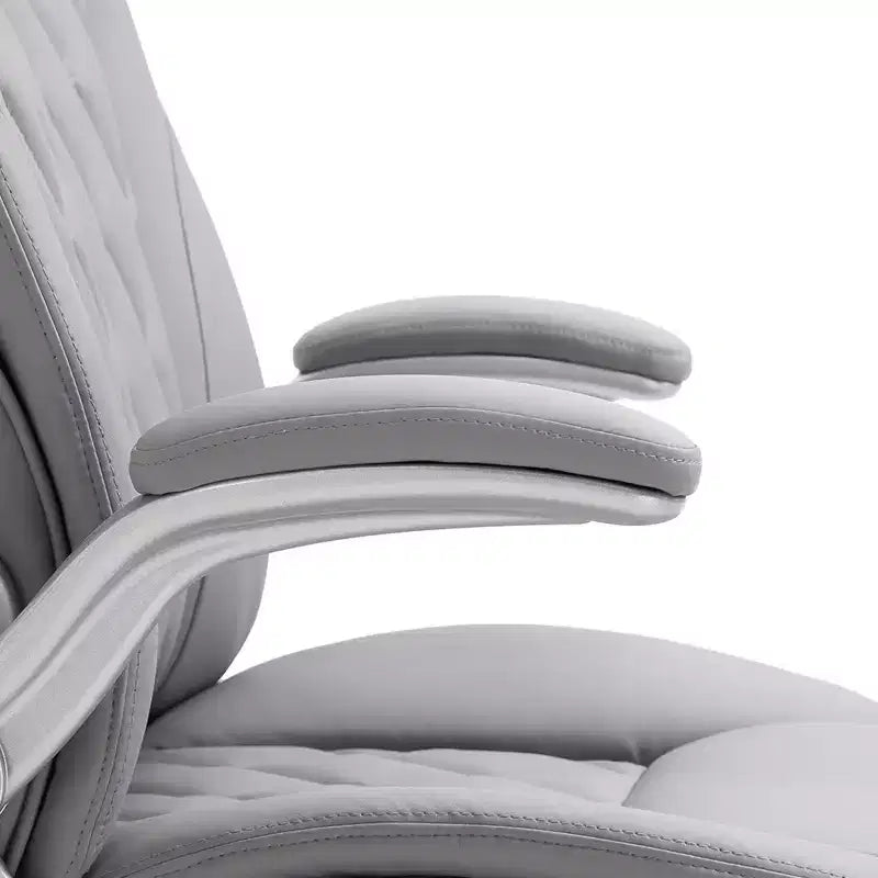 Sedia da ufficio ergonomica girevole a 360° con schienale alto e braccioli ribaltabili, sedia a dondolo da scrivania in similpelle, grigia
