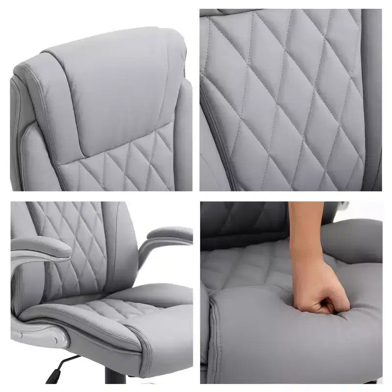 Sedia da ufficio ergonomica girevole a 360° con schienale alto e braccioli ribaltabili, sedia a dondolo da scrivania in similpelle, grigia