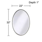 Specchio da parete decorativo ovale da toilette con bordo smussato e cornice in metallo spazzolato color nichel, larghezza 22, per bagno, camera da letto, salotto