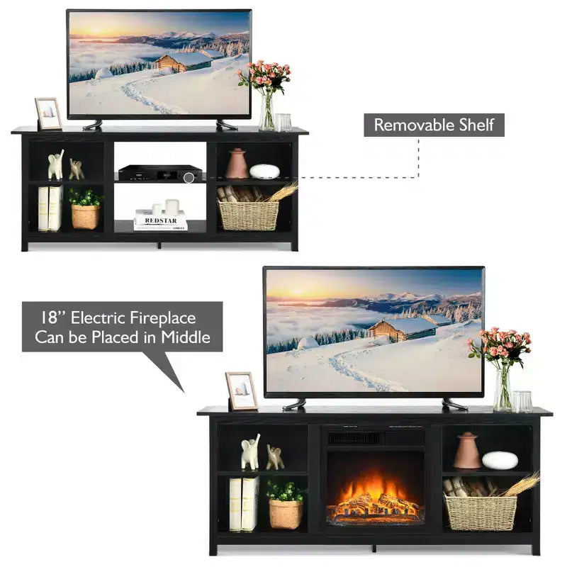 Mobile TV da 58'' a 2 ripiani con caminetto elettrico da 18'' fino a 65''