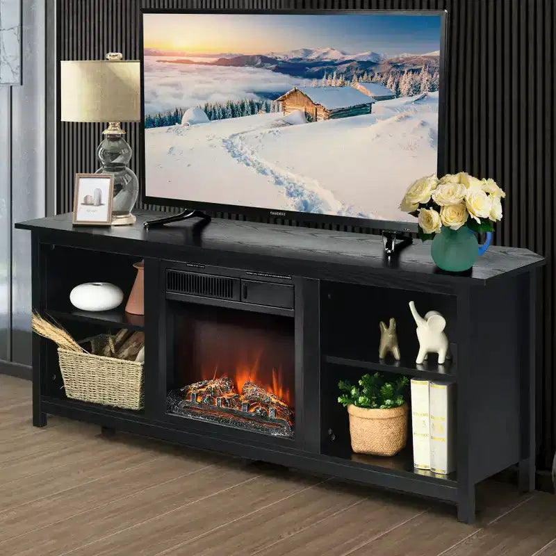 Mobile TV da 58'' a 2 ripiani con caminetto elettrico da 18'' fino a 65''
