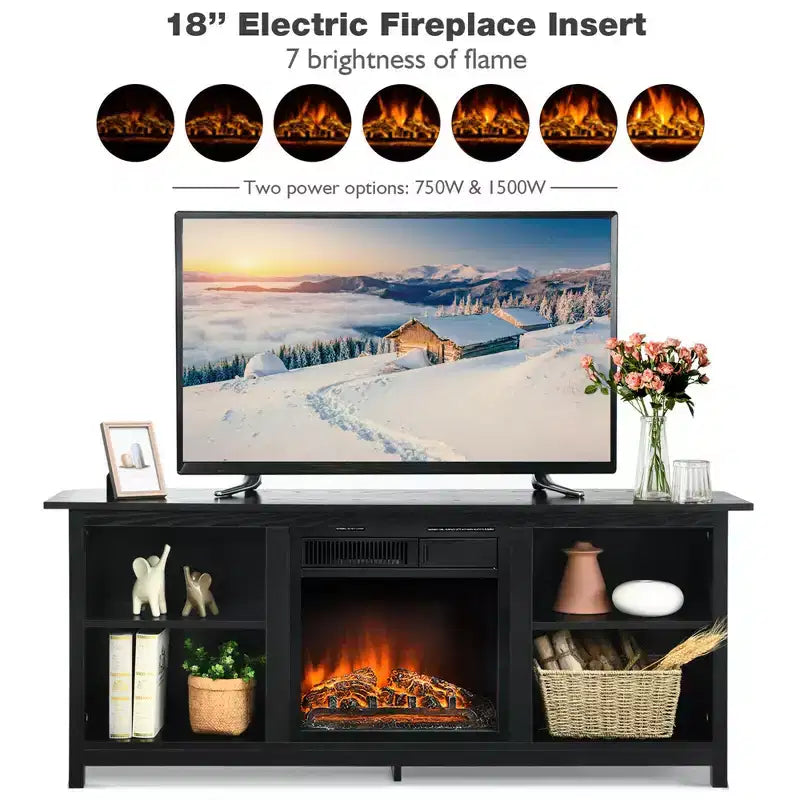 Mobile TV da 58'' a 2 ripiani con caminetto elettrico da 18'' fino a 65''