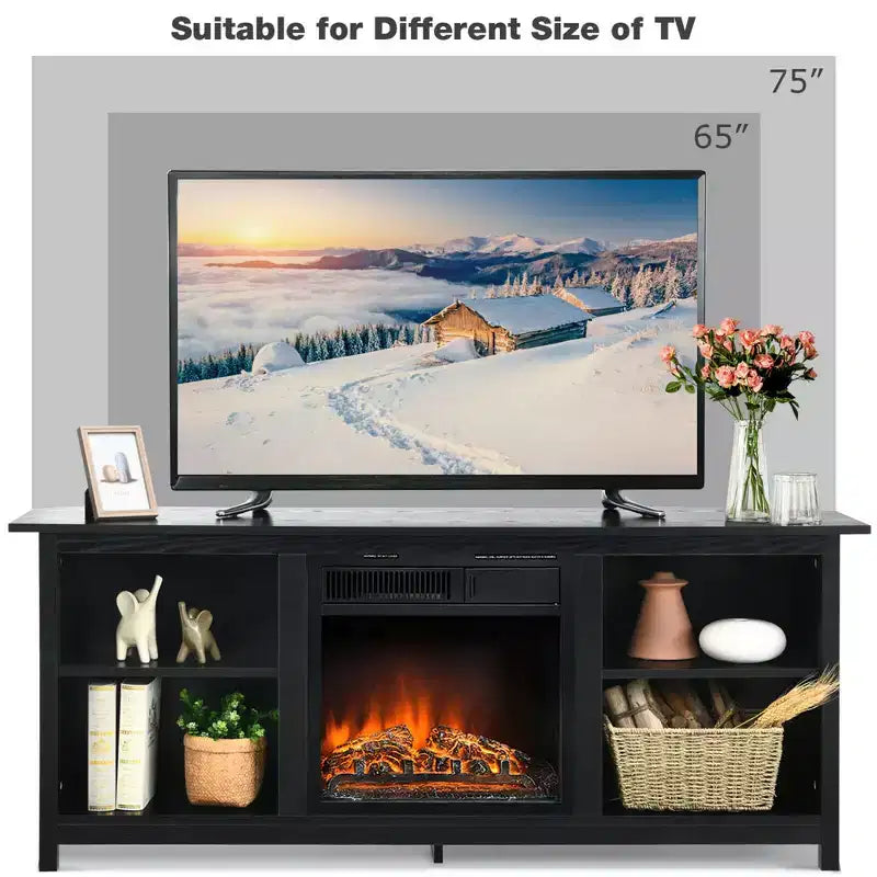 Mobile TV da 58'' a 2 ripiani con caminetto elettrico da 18'' fino a 65''