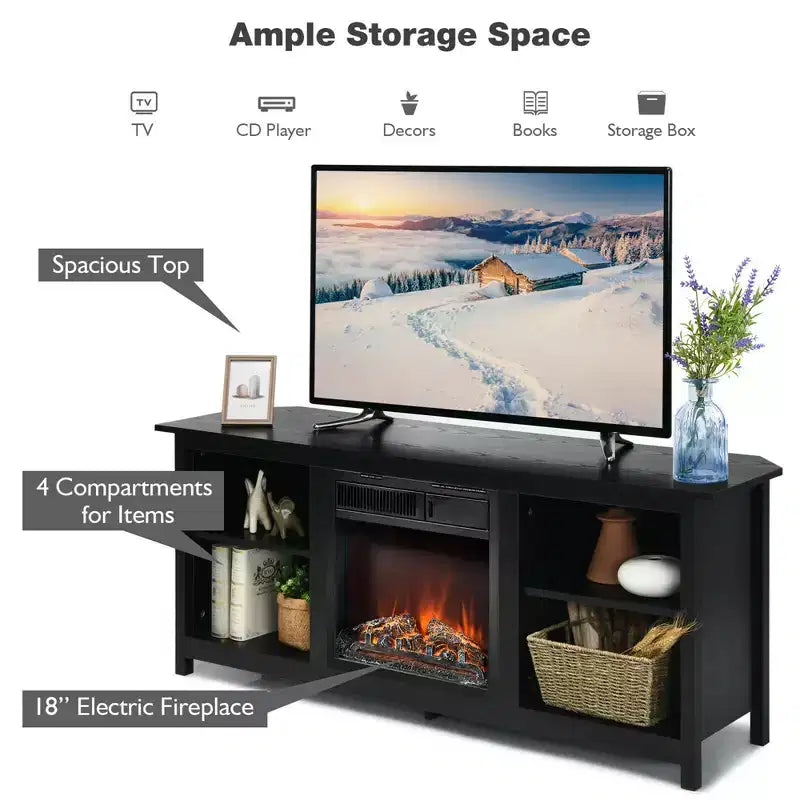 Mobile TV da 58'' a 2 ripiani con caminetto elettrico da 18'' fino a 65''