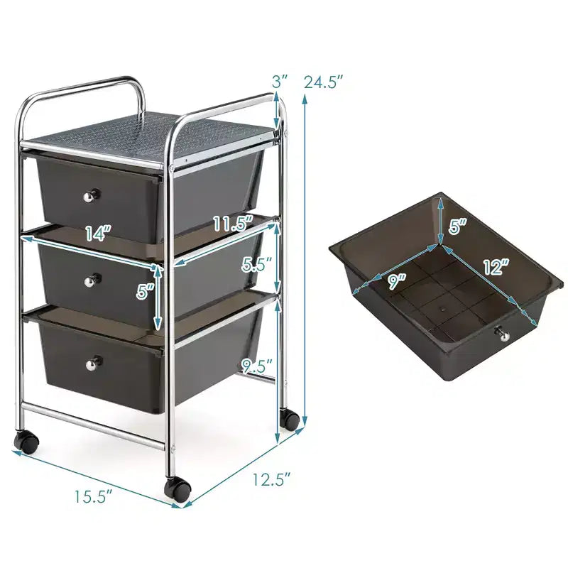 Carrello Portatutto a 3 Cassetti con Rotelle e Cassetti in Plastica Giallo/Nero/Multicolore/Arcobaleno