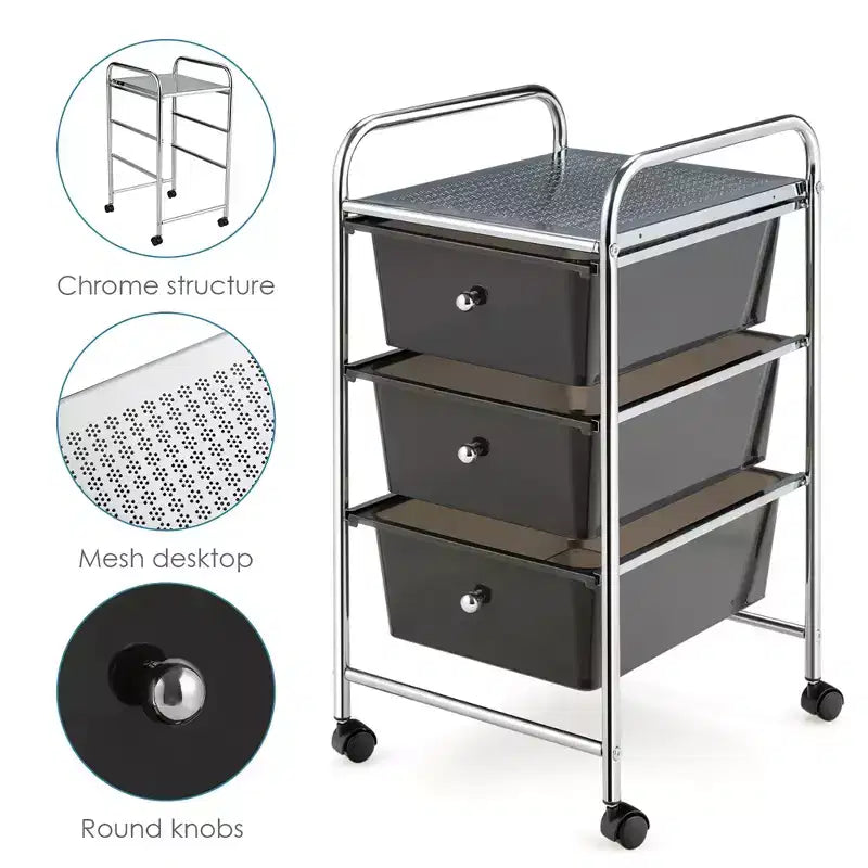 Carrello Portatutto a 3 Cassetti con Rotelle e Cassetti in Plastica Giallo/Nero/Multicolore/Arcobaleno