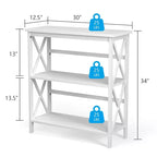 Scaffale a 3 Ripiani, Libreria in Legno a Giorno per Casa/Ufficio, Bianco/Nero/Caffè/Naturale