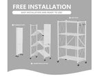 Scaffale portaoggetti pieghevole in metallo a 4 ripiani con ganci laterali, organizer da cucina per carichi pesanti, bianco