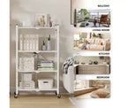 Scaffale portaoggetti pieghevole in metallo a 4 ripiani con ganci laterali, organizer da cucina per carichi pesanti, bianco
