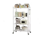 Scaffale portaoggetti pieghevole in metallo a 4 ripiani con ganci laterali, organizer da cucina per carichi pesanti, bianco