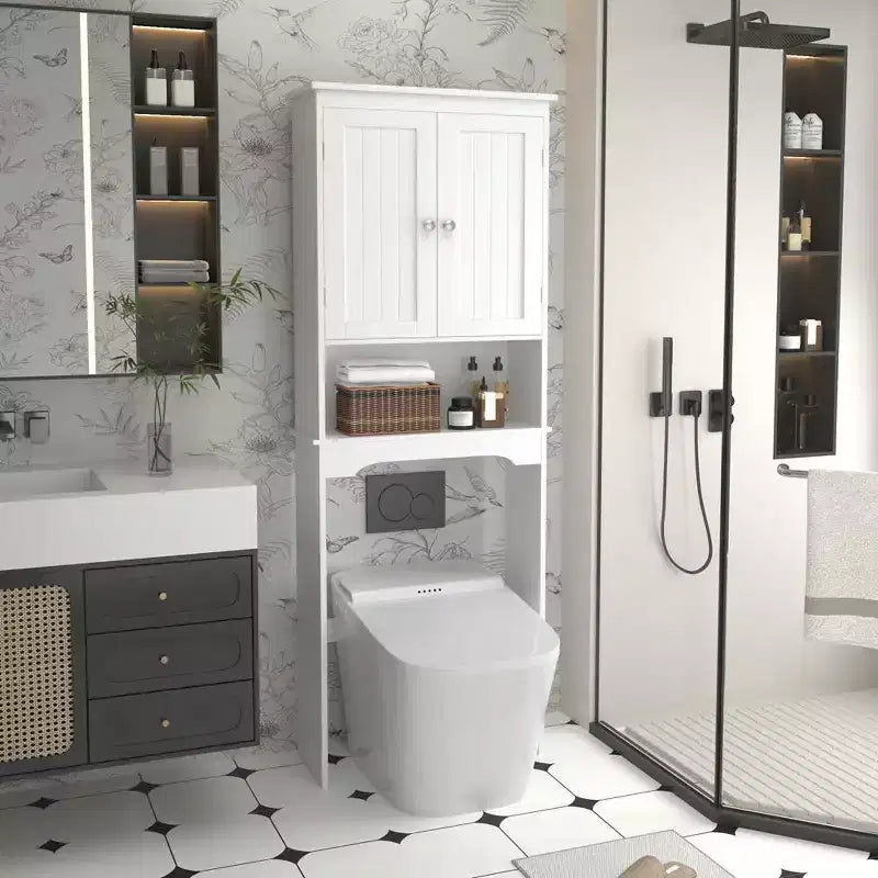 Over The Toilet Storage Cabinet, Bathroom Space Saver Storage Shelf, Freestanding Bathroom Cabinet Organizer With 2 Doors & Open Shelf
