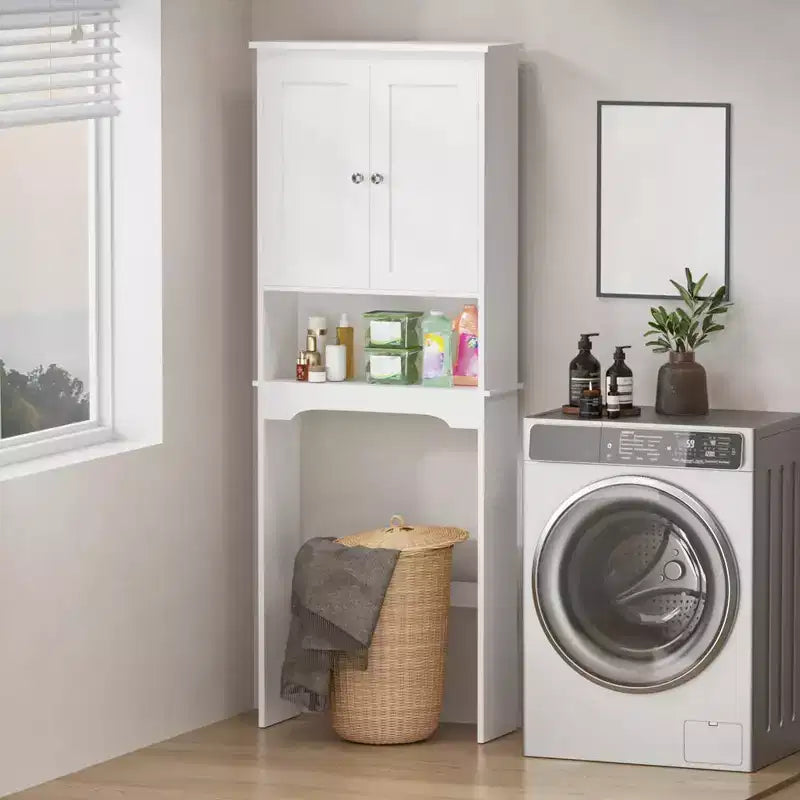 Mobiletto da bagno salvaspazio sopra il WC, scaffale organizer da bagno indipendente con 2 ante e ripiano aperto