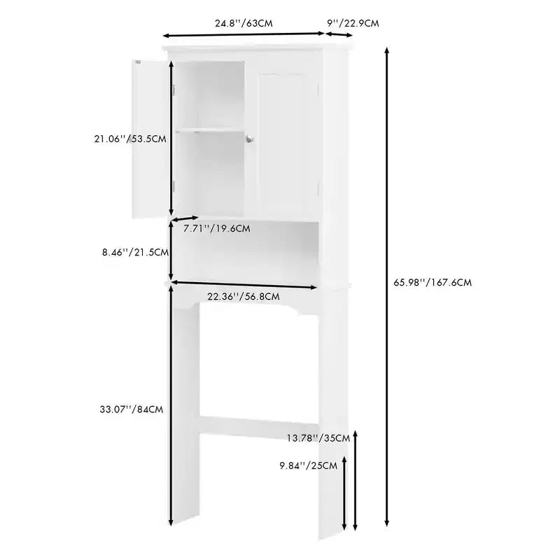 Mobiletto da bagno salvaspazio sopra il WC, scaffale organizer da bagno indipendente con 2 ante e ripiano aperto