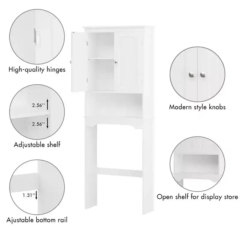 Mobiletto da bagno salvaspazio sopra il WC, scaffale organizer da bagno indipendente con 2 ante e ripiano aperto