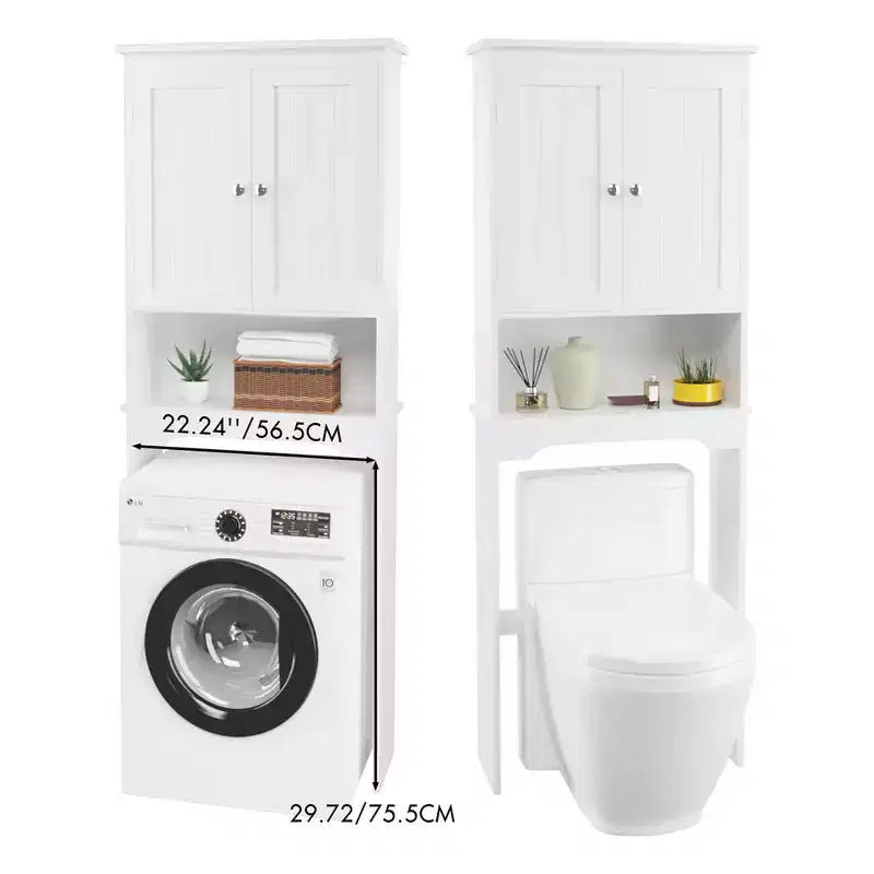 Mobiletto da bagno salvaspazio sopra il WC, scaffale organizer da bagno indipendente con 2 ante e ripiano aperto