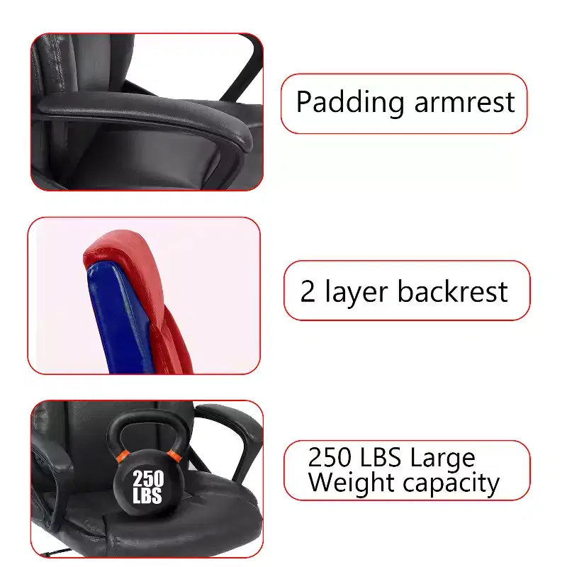 Sedia da ufficio direzionale con rivestimento in pelle PU di alta qualità, altezza regolabile e supporto lombare girevole