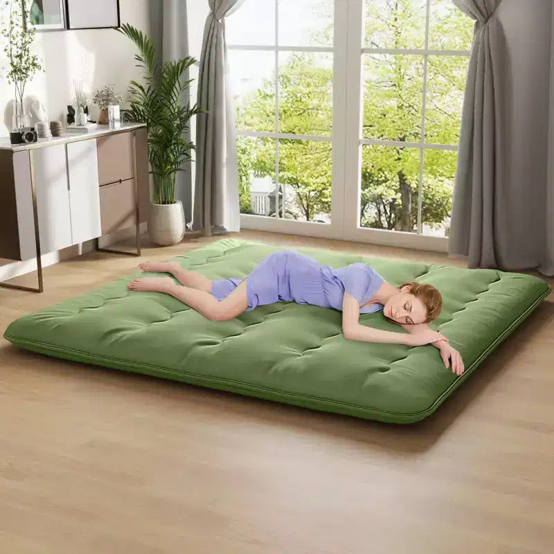 Materasso Futon Matrimoniale/Una Piazza e Mezza/Queen/King Giapponese da Pavimento con Copertura Lavabile e Borsa per il Trasporto Verde