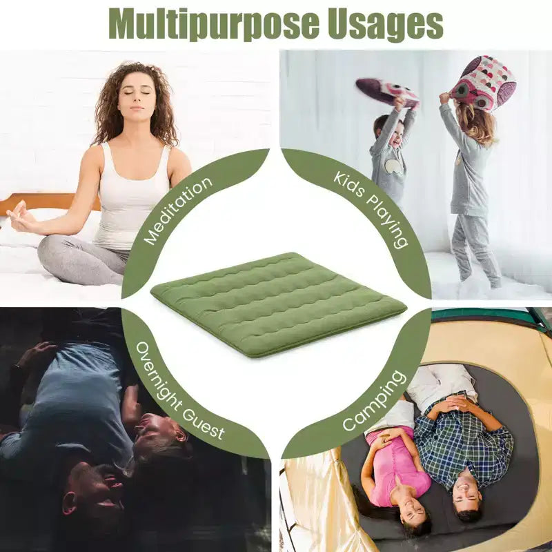 Materasso Futon Matrimoniale/Una Piazza e Mezza/Queen/King Giapponese da Pavimento con Copertura Lavabile e Borsa per il Trasporto Verde